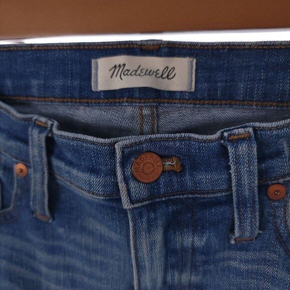 Madewell 9" High Rise Skinny Blue Distressed Raw Hem Jeans Size 29 - Picture 8 of 15